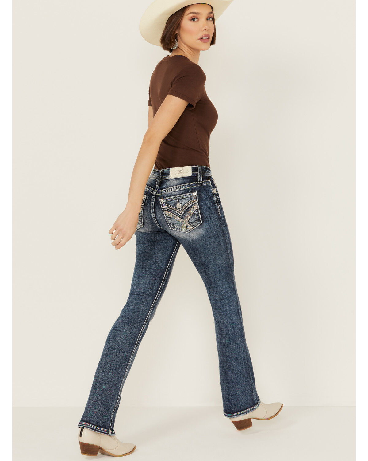 Image #1 - Miss Me Women's Dark Wash Mid Rise Bootcut Stretch Denim Jeans, Dark Wash, hi-res