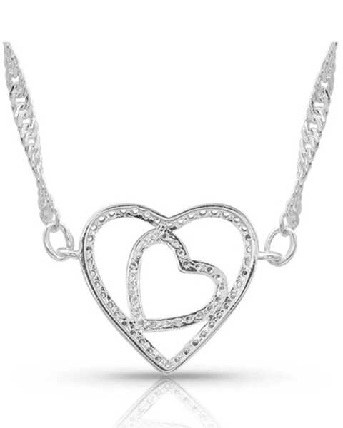 Image #2 - Montana Silversmiths Women's Double Open Heart Split Necklace, Silver, hi-res