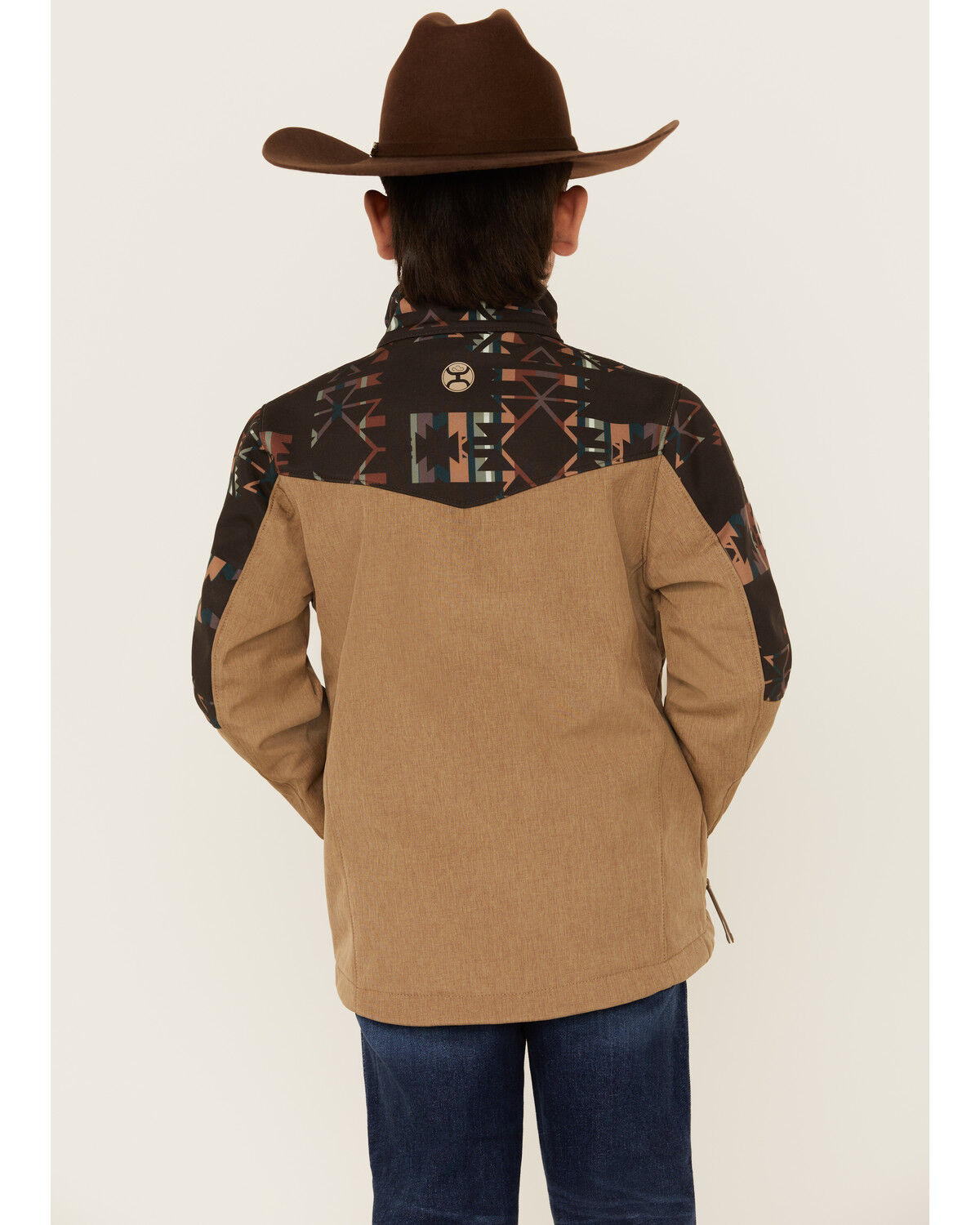 Image #4 - Hooey Boys' Southwestern Print Color Block Softshell Jacket, Tan, hi-res