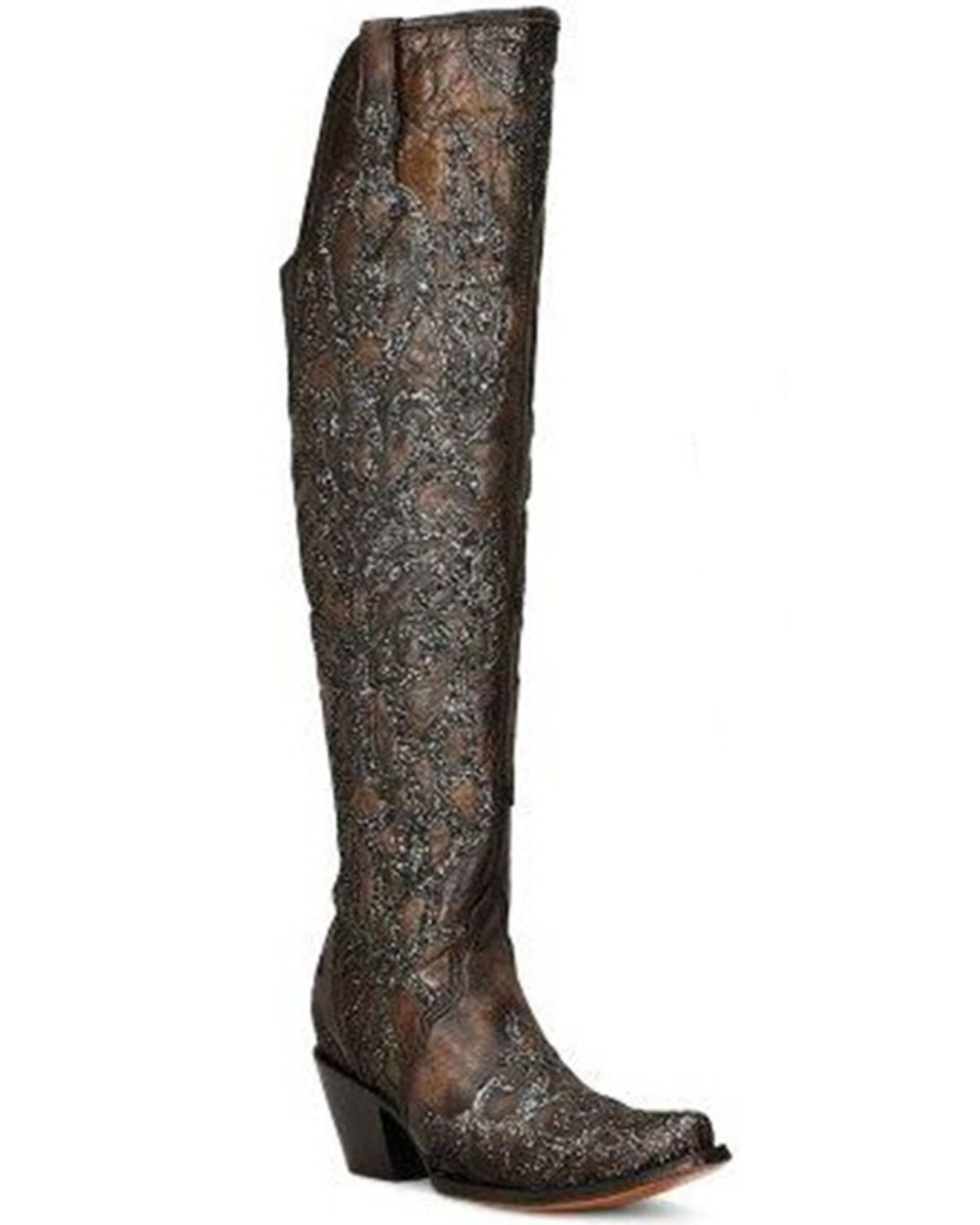 Image #1 - Corral Women's Glitter Overlay Tall Western Boots - Snip Toe, Black, hi-res
