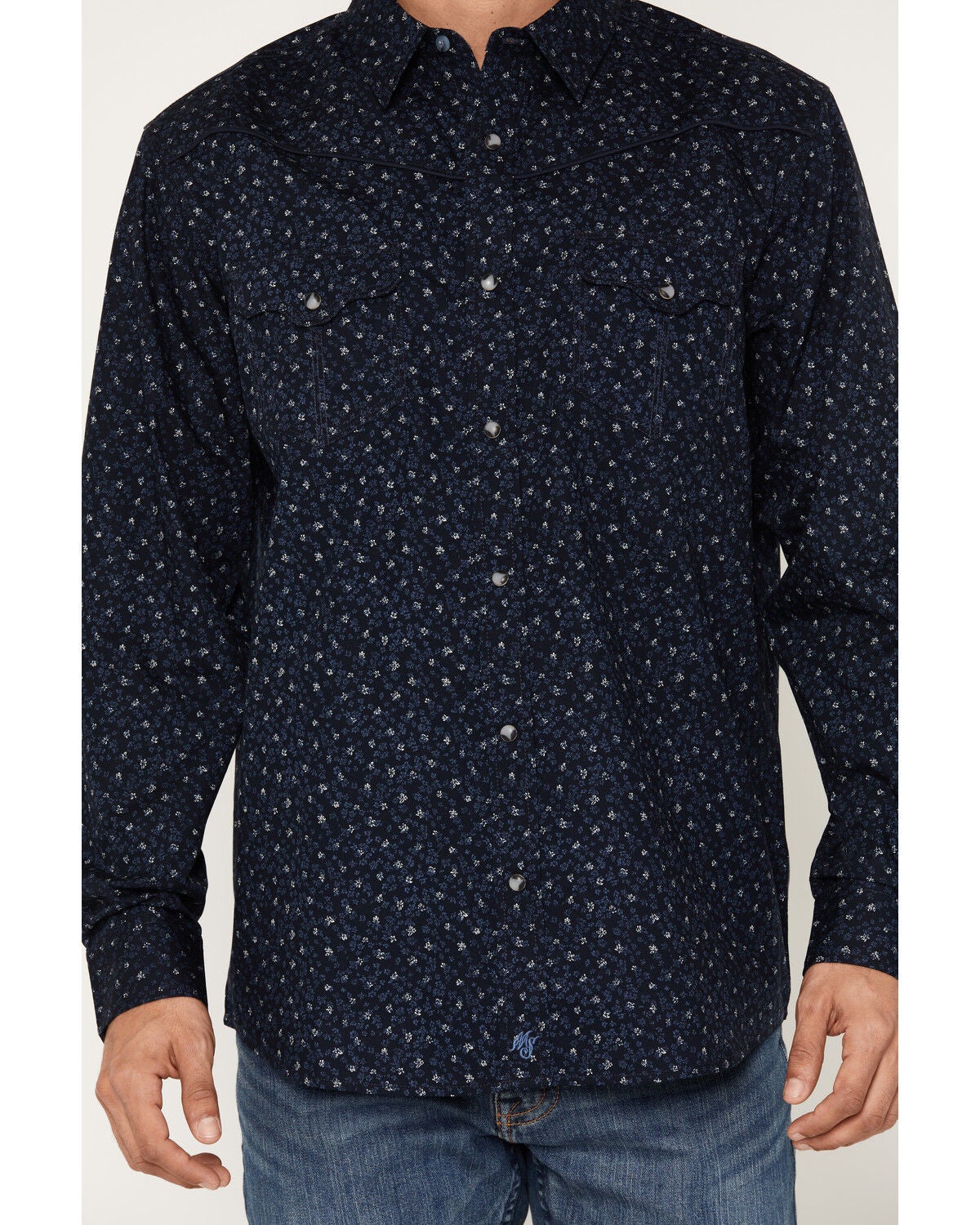 Image #3 - Moonshine Spirit&reg; Men's Wrangler Micro Floral Long Sleeve Snap Western Shirt, Navy, hi-res