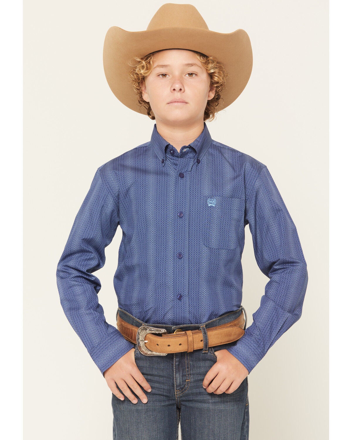 Image #1 - Cinch Boys' Printed Long Sleeve Button-Down Western Shirt, Royal Blue, hi-res