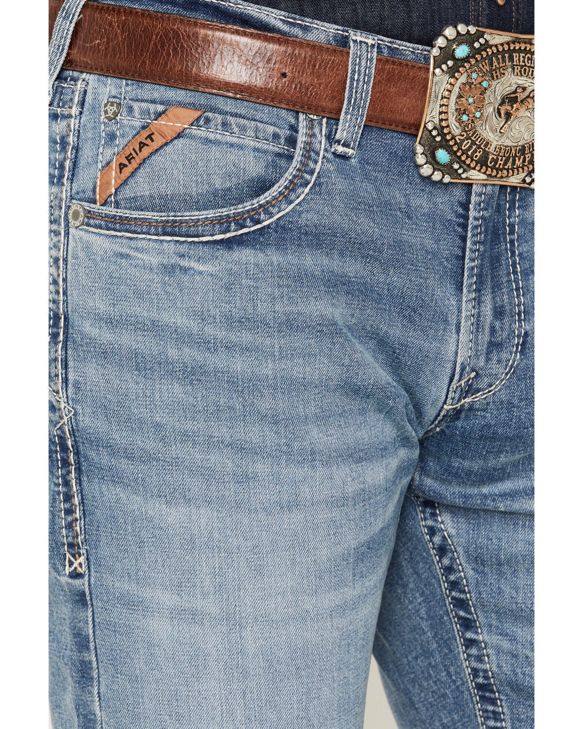 Image #2 - Ariat Men's M5 Logan Medium Wash Straight Stretch Denim Jeans - Big, Medium Wash, hi-res