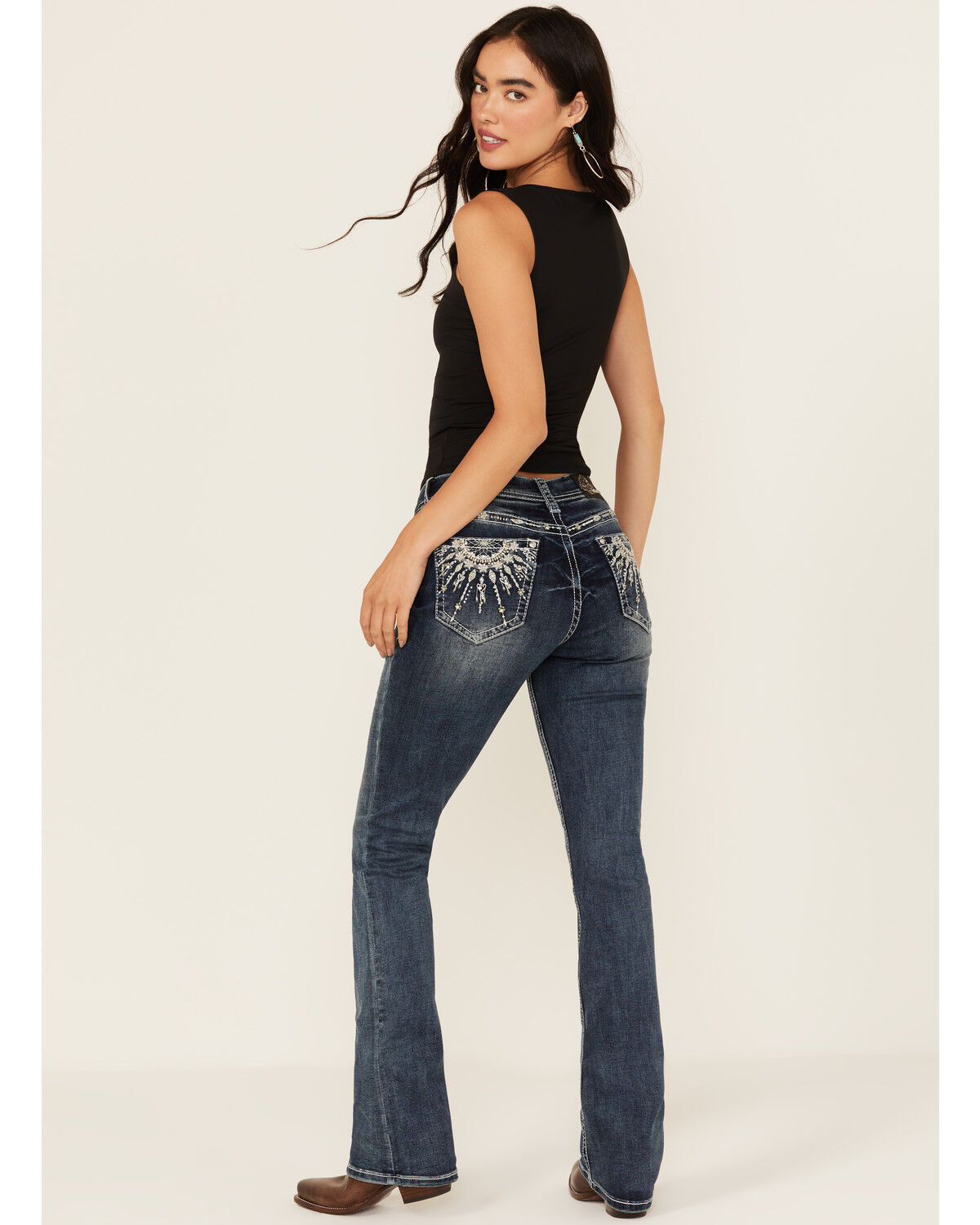 Image #1 - Grace In LA Women's Medium Wash Dream Catcher Embroidered Mid Rise Bootcut Stretch Denim Jeans, Medium Wash, hi-res