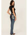 Image #1 - Grace In LA Women's Medium Wash Steerhead Embroidered Mid Rise Bootcut Stretch Denim Jeans, Medium Wash, hi-res