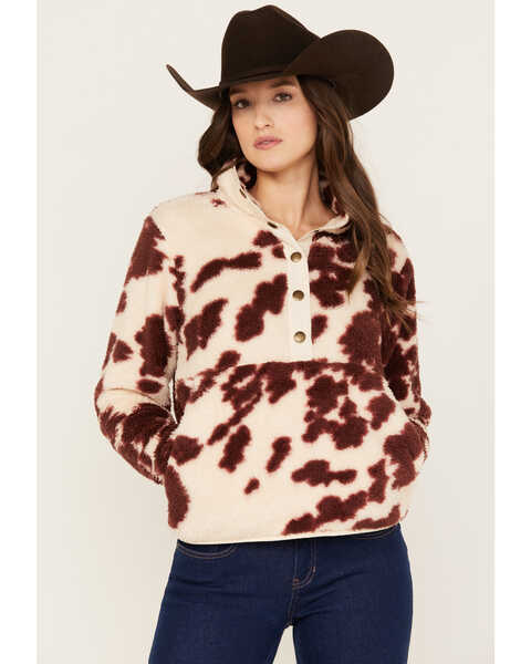 Image #1 - Ariat Women's Pony Print Berber Snap Front Pullover, Brown, hi-res