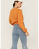 Saints & Hearts Women's Long Sleeve Surplice Smocked Waist Crop Top , Gold, hi-res