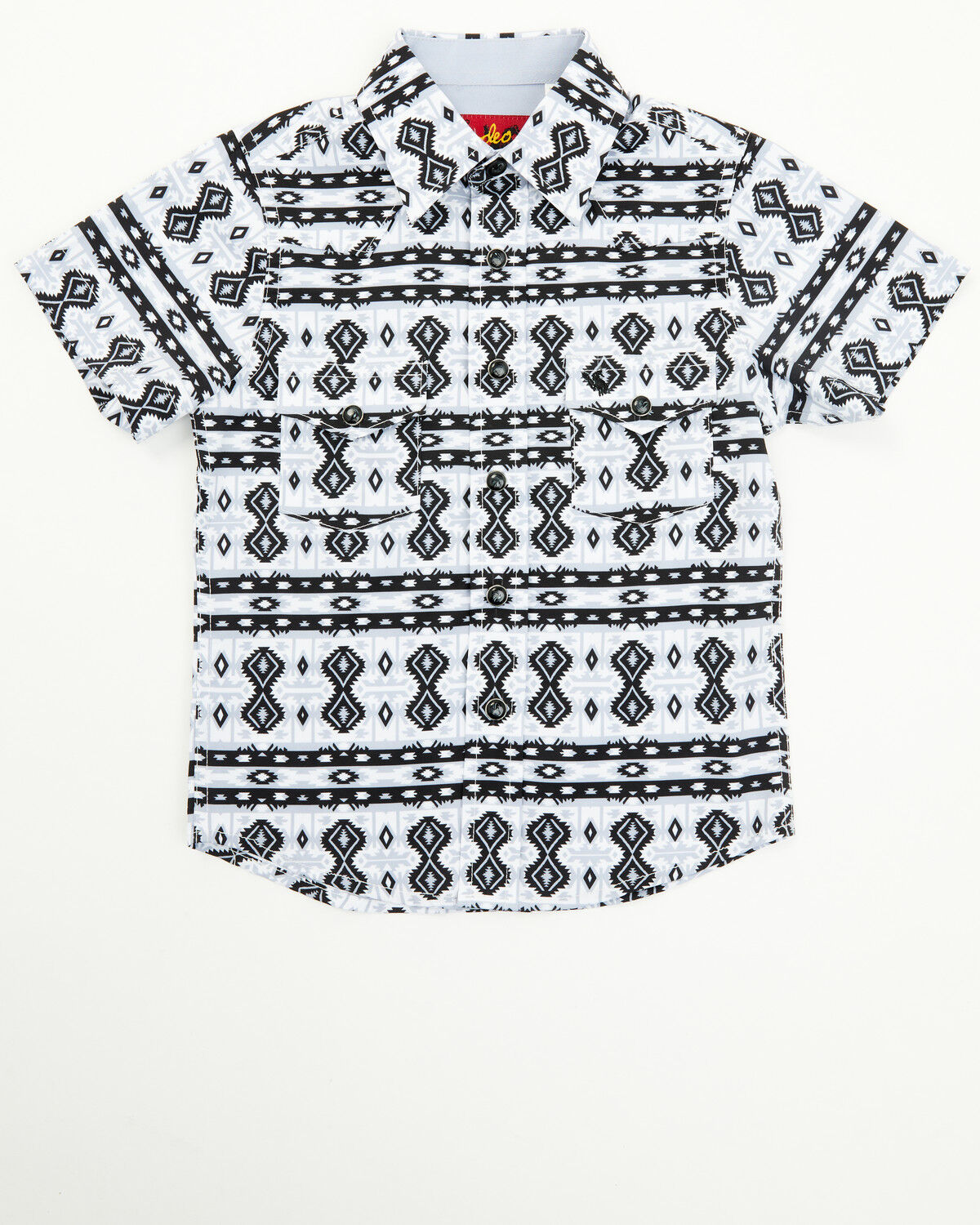 Image #1 - Rodeo Clothing Boys' Southwestern Print Short Sleeve Snap Western Shirt, White, hi-res
