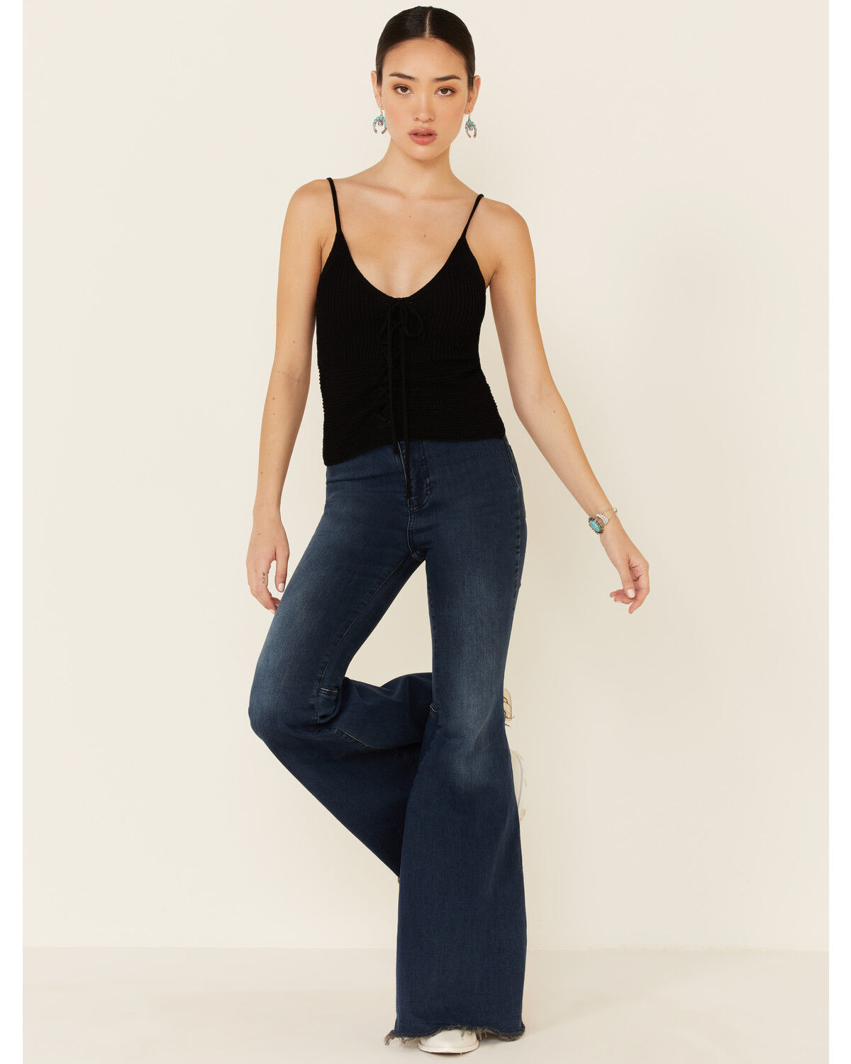 Image #2 - Mystree Women's Sweater-Knit Lace-Up Cami, Black, hi-res