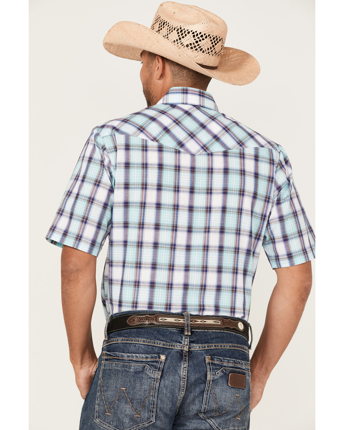 Image #4 - Roper Men's Classic Large Plaid Short Sleeve Pearl Snap Western Shirt, Blue, hi-res