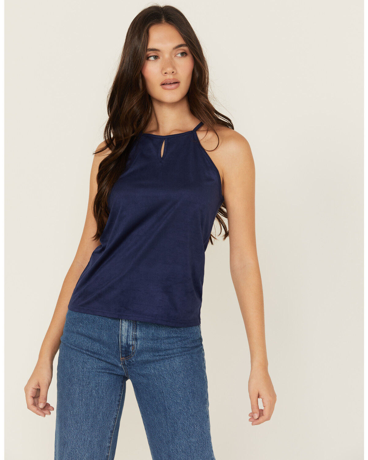 Image #1 - Shyanne Women's Faux Suede Halter Tank, Blue, hi-res