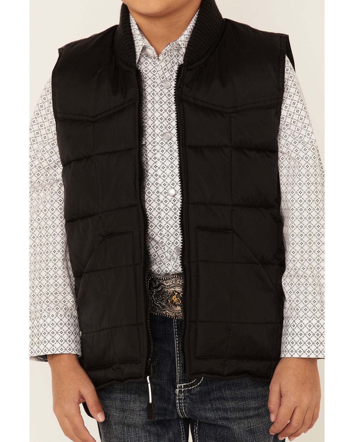 Image #3 - Roper Boys' Black Rangewear Quilted Down Vest , , hi-res