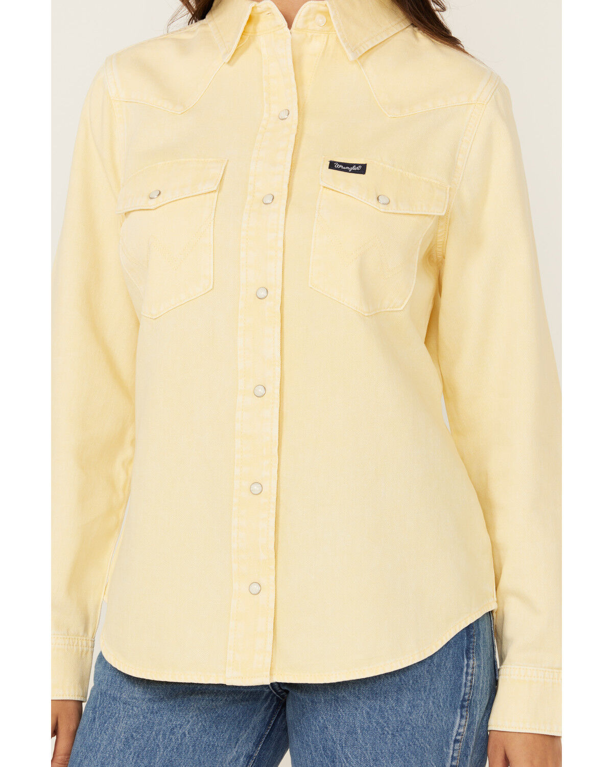 Image #3 - Wrangler Retro Women's Solid Long Sleeve Snap Western Shirt, Yellow, hi-res