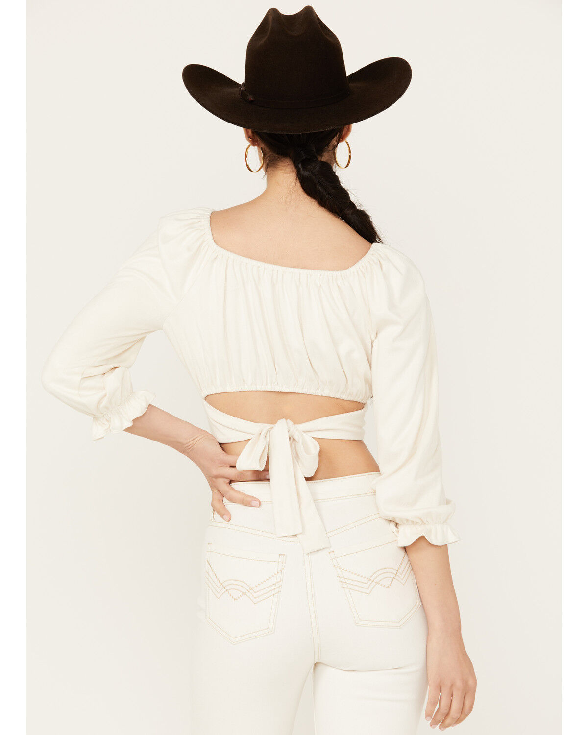 Image #4 - Beyond The Radar Women's Faux Suede Tie Back Top, Ivory, hi-res