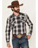 Image #1 - Pendleton Men's Frontier Plaid Print Long Sleeve Pearl Snap Western Shirt, Blue, hi-res