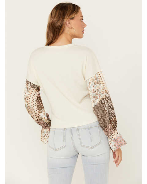 Image #4 - Wild Moss Women's Floral Puff Sleeve Knit Top, Cream, hi-res