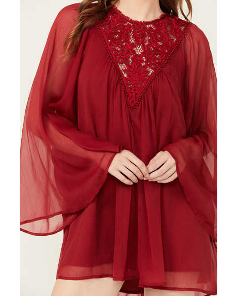 Image #3 - Free People Women's Sunshine of Love Mini Long Sleeve Dress, Red, hi-res