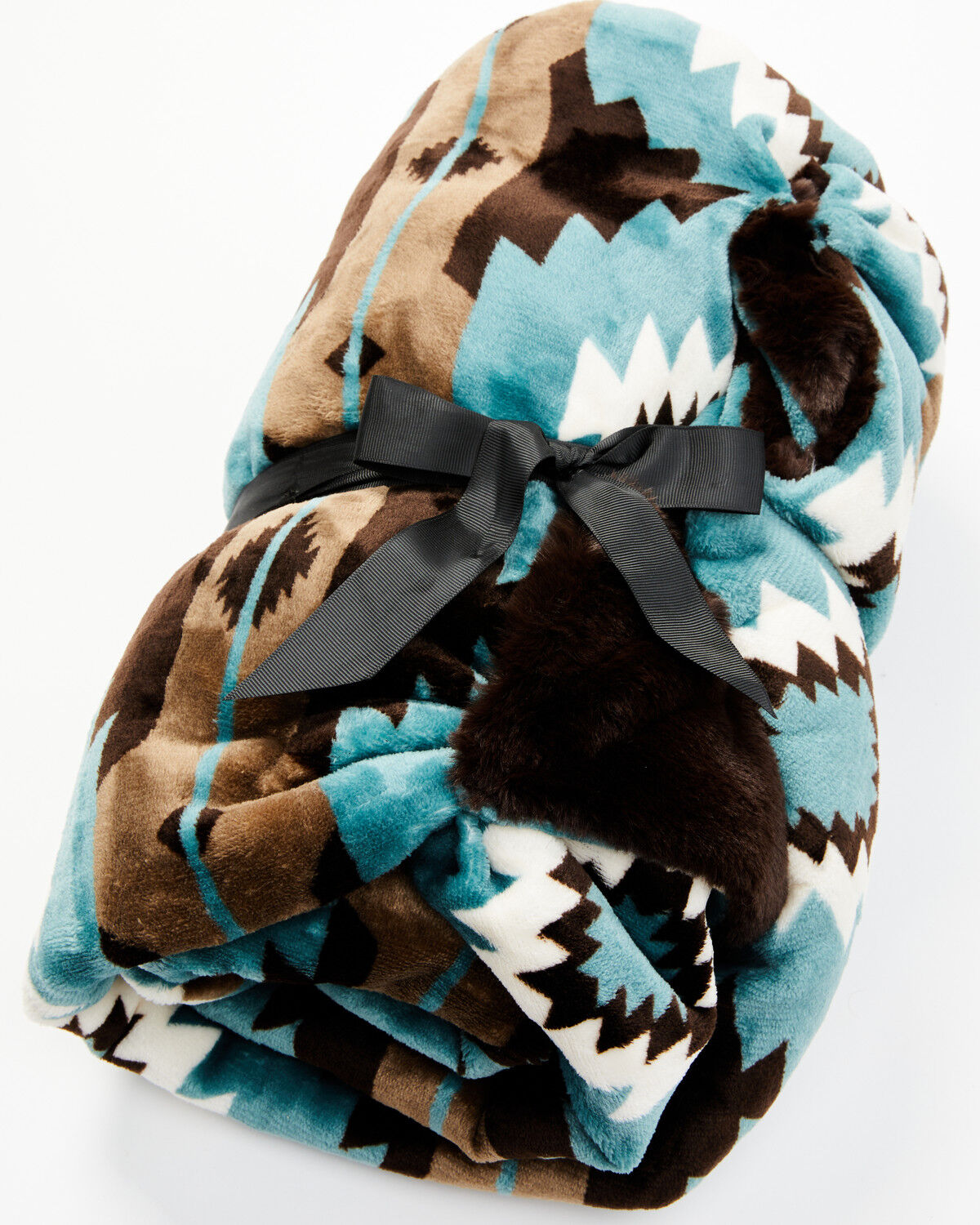 Image #2 - Boot Barn Ranch Southwestern Print Faux Fur Blanket, Turquoise, hi-res