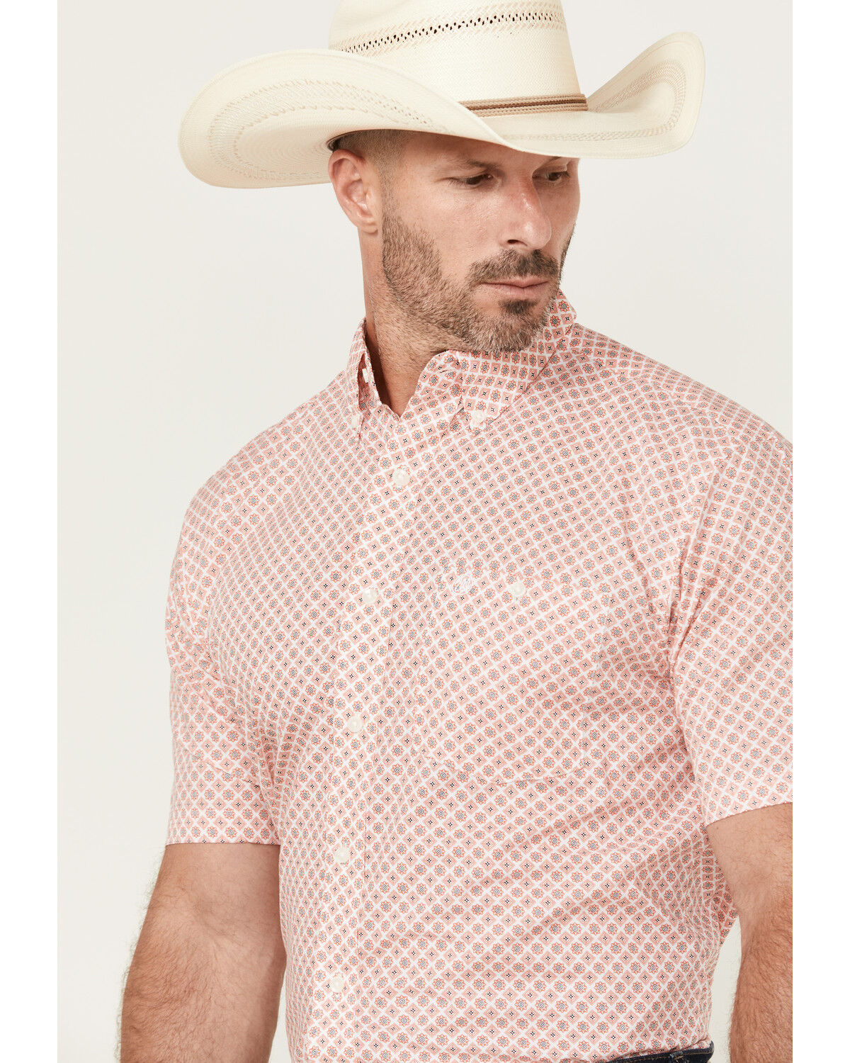 Image #2 - Wrangler Men's Classic Medallion Print Short Sleeve Button-Down Western Shirt, Orange, hi-res