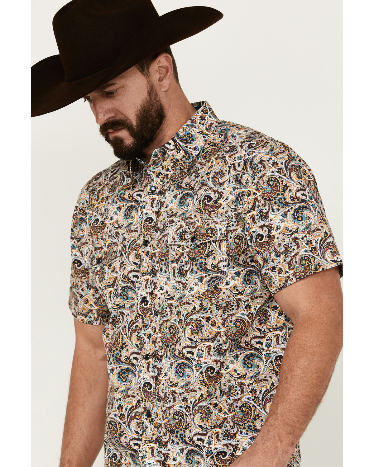 Image #2 - Moonshine Spirit Men's Sicilly Paisley Print Short Sleeve Snap Western Shirt, Multi, hi-res