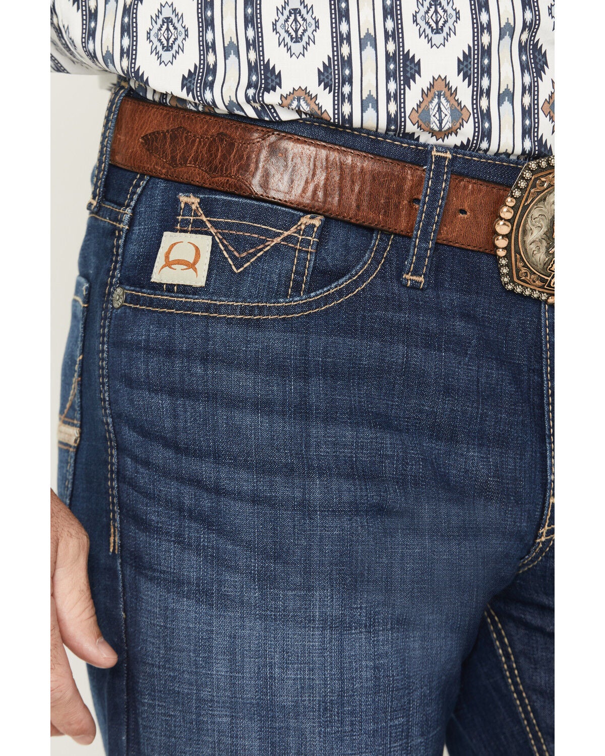 Image #2 - Cinch Men's Grant Dark Wash Relaxed Bootcut Performance Stretch Denim Jeans, Indigo, hi-res
