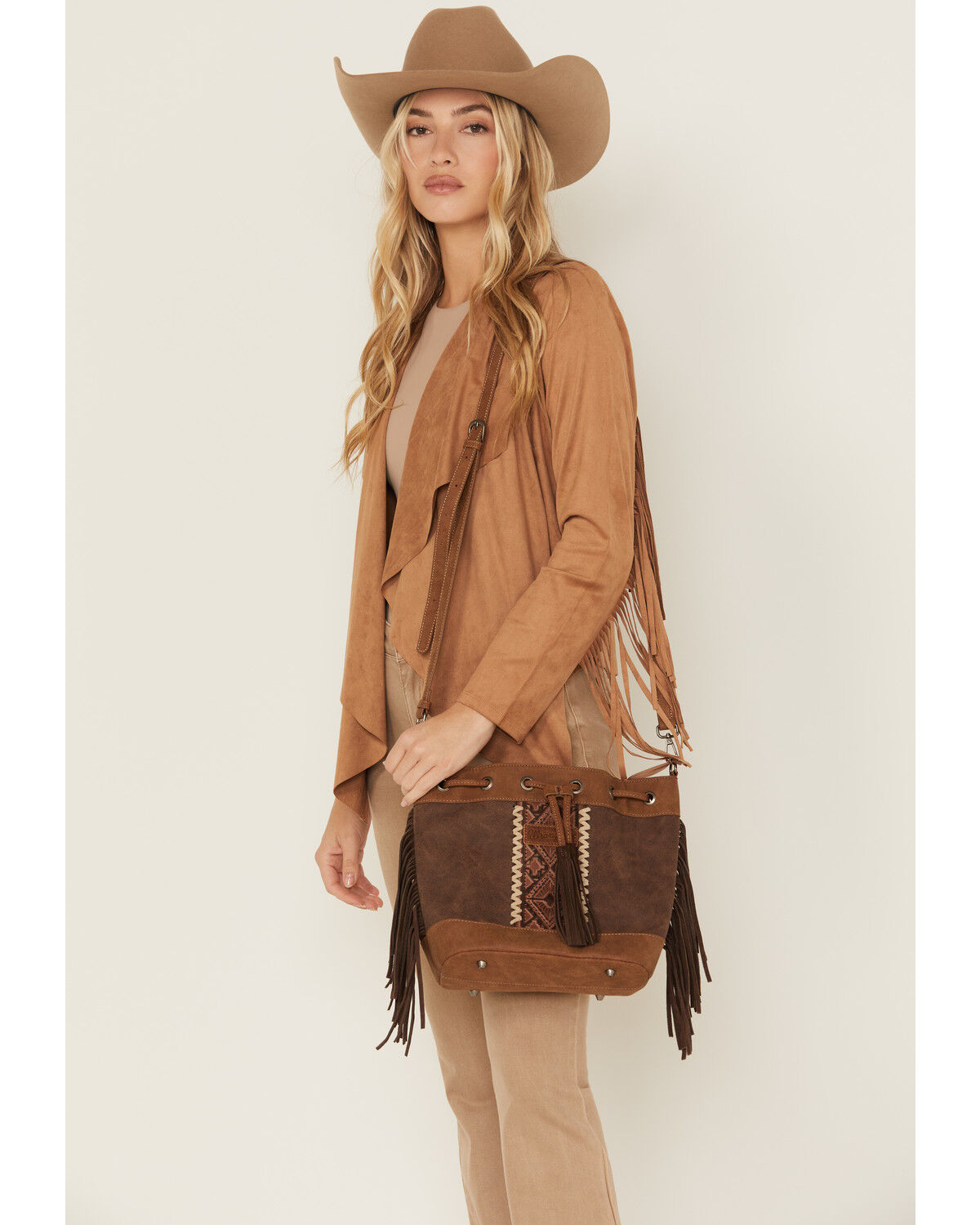 Image #1 - Wrangler Women's Boot Barn Exclusive Braided Tote Bag, Brown, hi-res