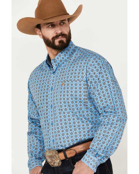 Image #2 - Cinch Men's Medallion Print Long Sleeve Button-Down Western Shirt, Blue, hi-res
