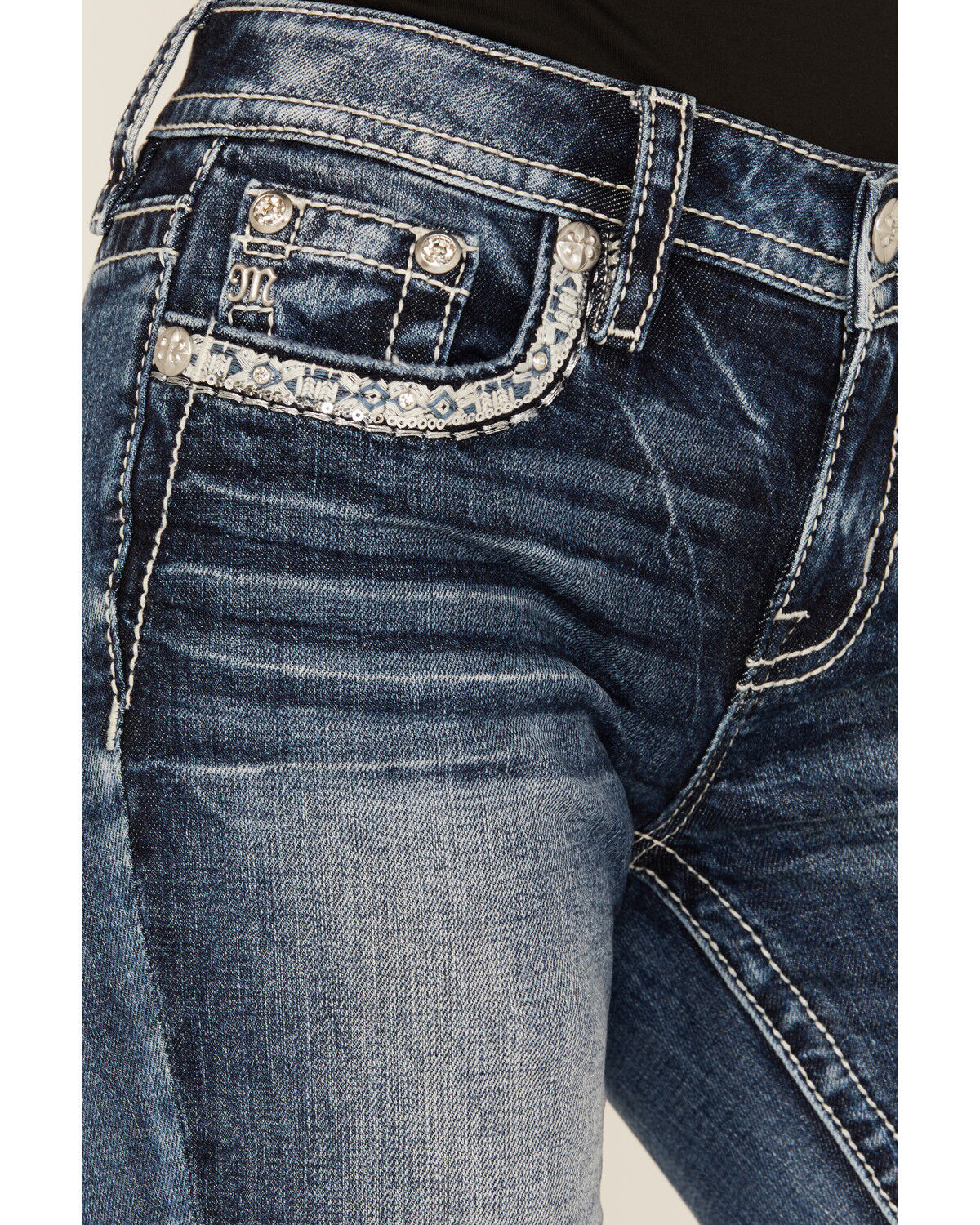 Image #4 - Miss Me Women's Medium Wash Embroidered 32" Bootcut Stretch Denim Jeans, Medium Wash, hi-res