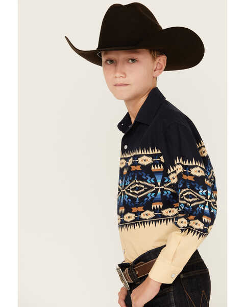 Image #2 - Panhandle Boys' Southwestern Border Long Sleeve Pearl Snap Western Shirt , Multi, hi-res