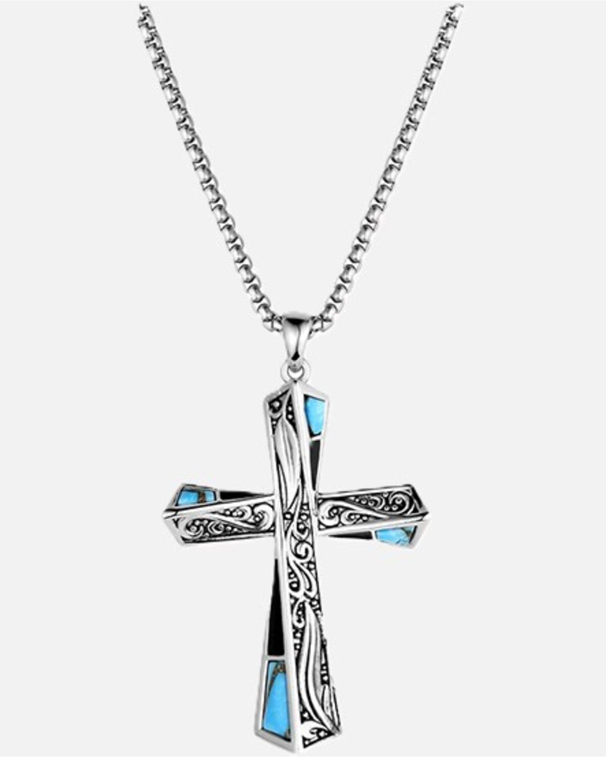 Image #1 - Montana Silversmiths Still Waters Turquoise Cross Necklace, Silver, hi-res
