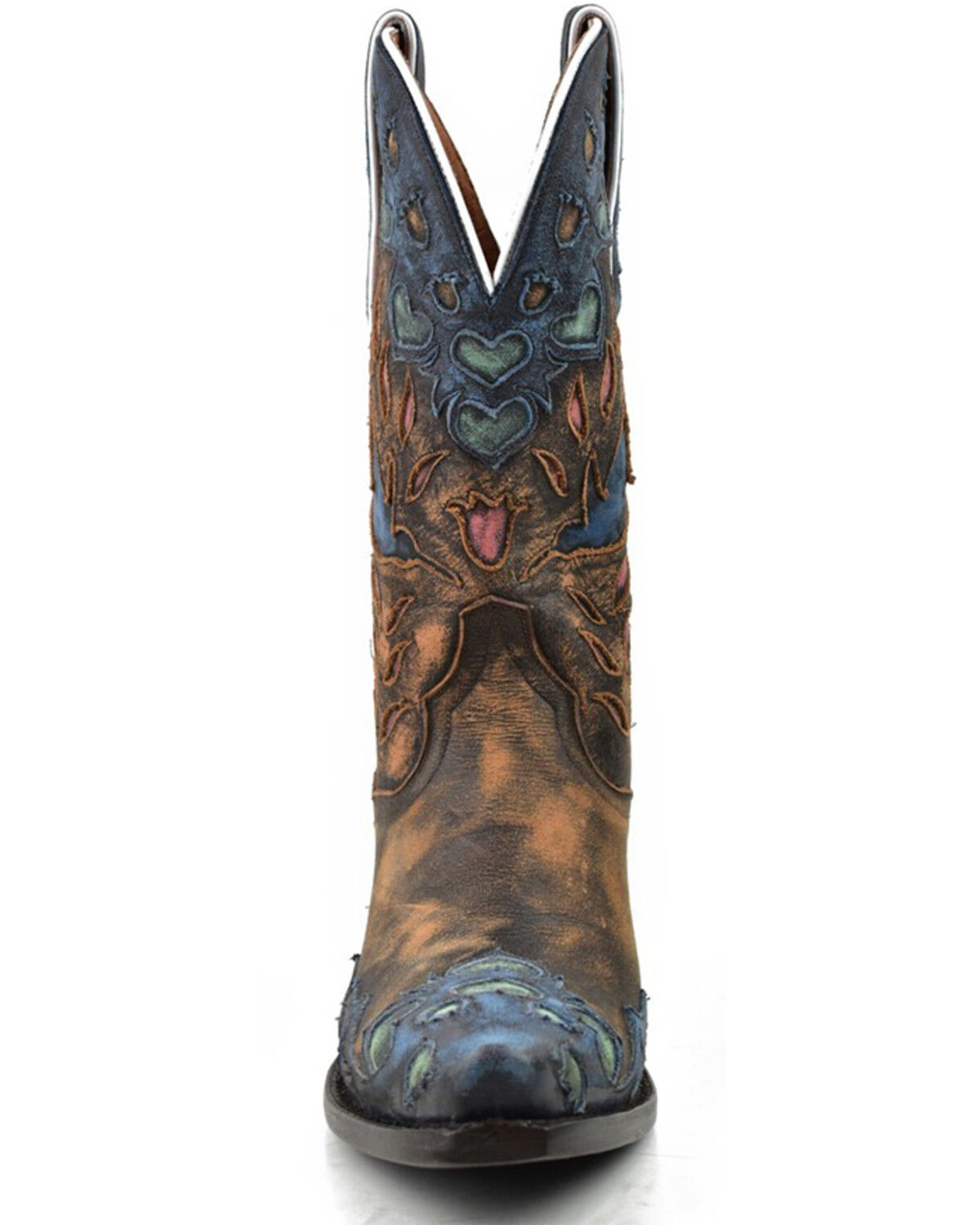 Image #4 - Dan Post Women's Humming Bird Heart and Floral Inlay Western Boots - Snip Toe, Orange, hi-res