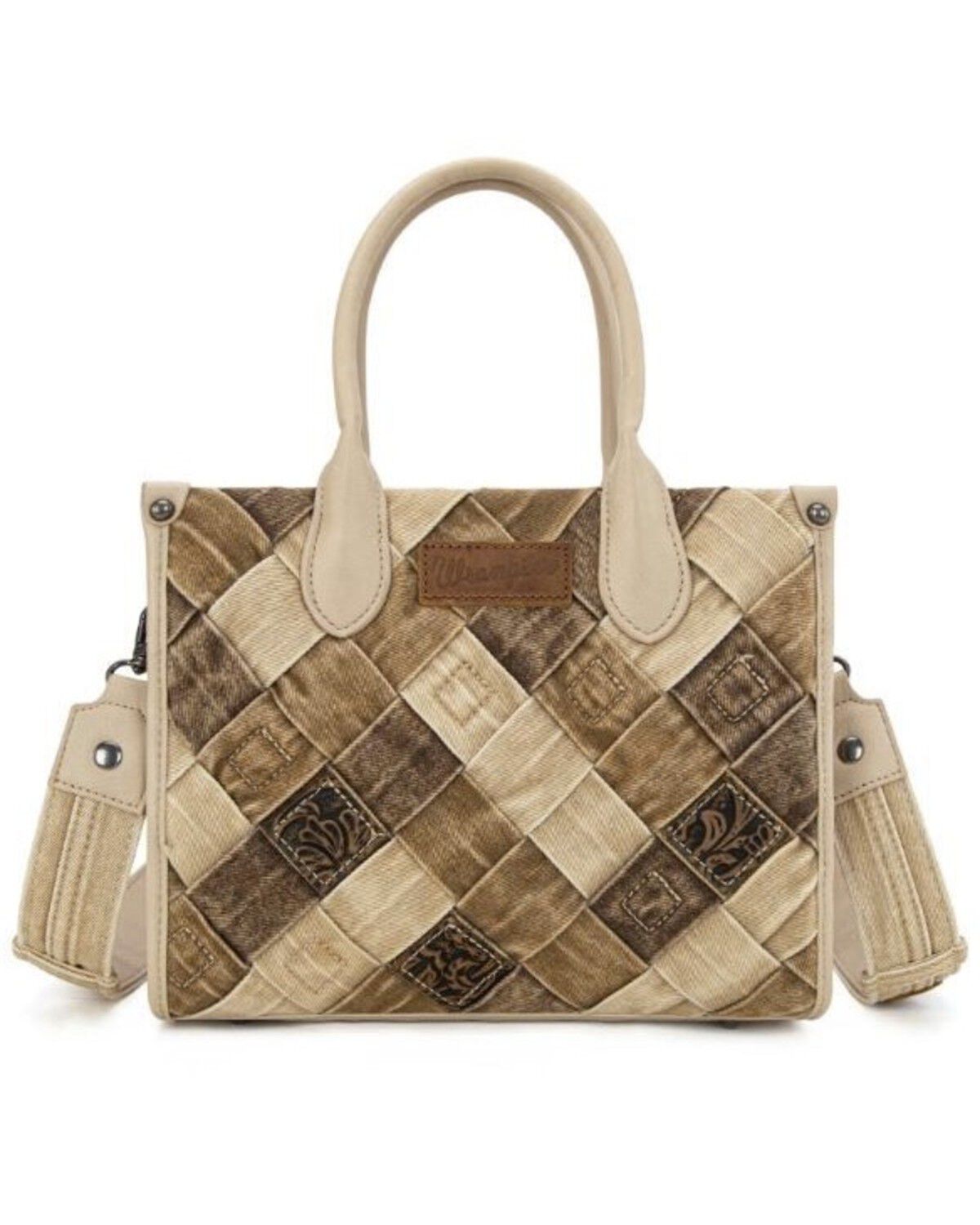 Image #1 - Wrangler Women's Denim Cross Weave Crossbody Bag, Tan, hi-res