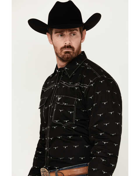Image #2 - Cowboy Hardware Men's Skull Print Long Sleeve Snap Western Shirt, Black, hi-res