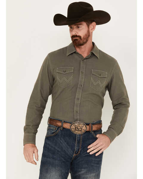 Image #1 - Wrangler Retro Men's Solid Premium Long Sleeve Button-Down Shirt, Grey, hi-res