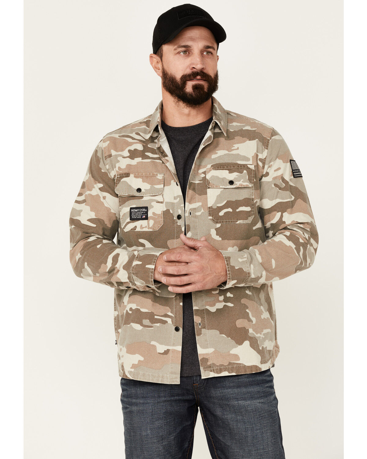 Image #1 - Howitzer Men's Armory Camo Print Long Sleeve Button-Down Shirt, Cream/brown, hi-res