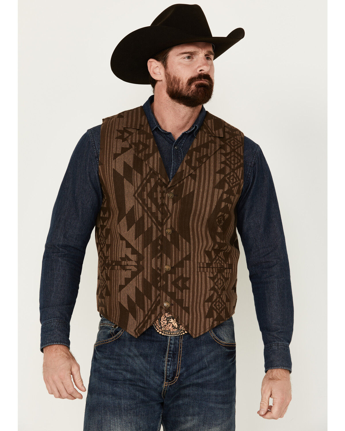 Image #1 - Cody James Men's Southwestern Print Jacquard Vest, Brown, hi-res