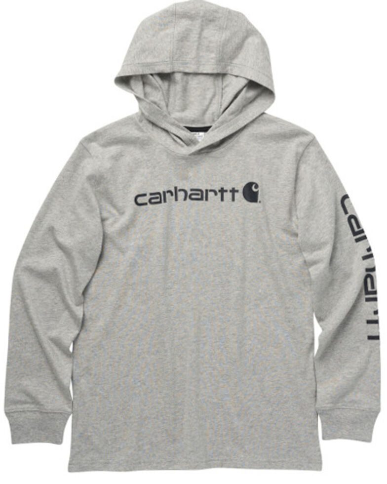 Carhartt Boys' Knit Long Sleeve Graphic Logo Hooded Sweatshirt, Grey, hi-res