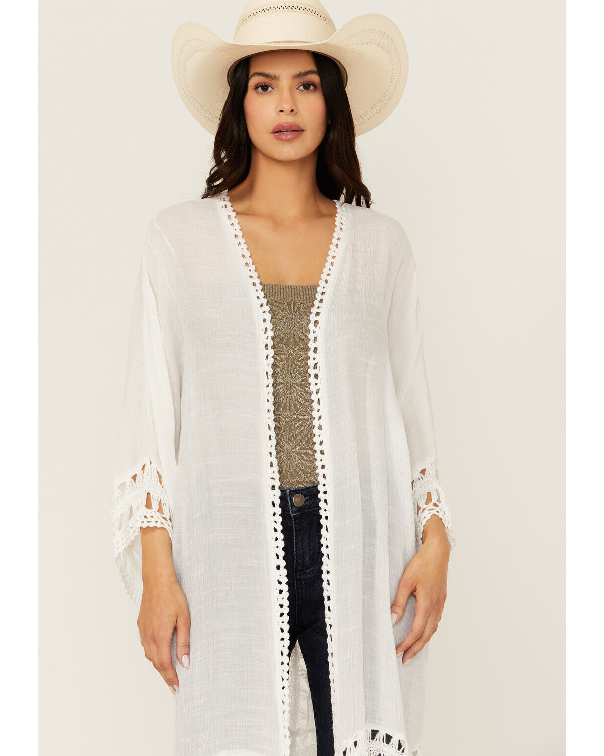 Image #2 - Shyanne Women's Crochet Fringe Kimono, Cream, hi-res