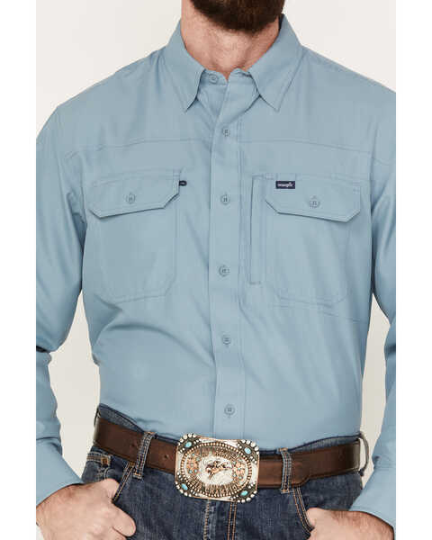 Image #3 - Wrangler Men's Solid Performance Long Sleeve Button Down Shirt, Blue, hi-res