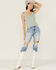 Miss Me Women's Found My Love Knot Jade Ribbed Tank, Sage, hi-res