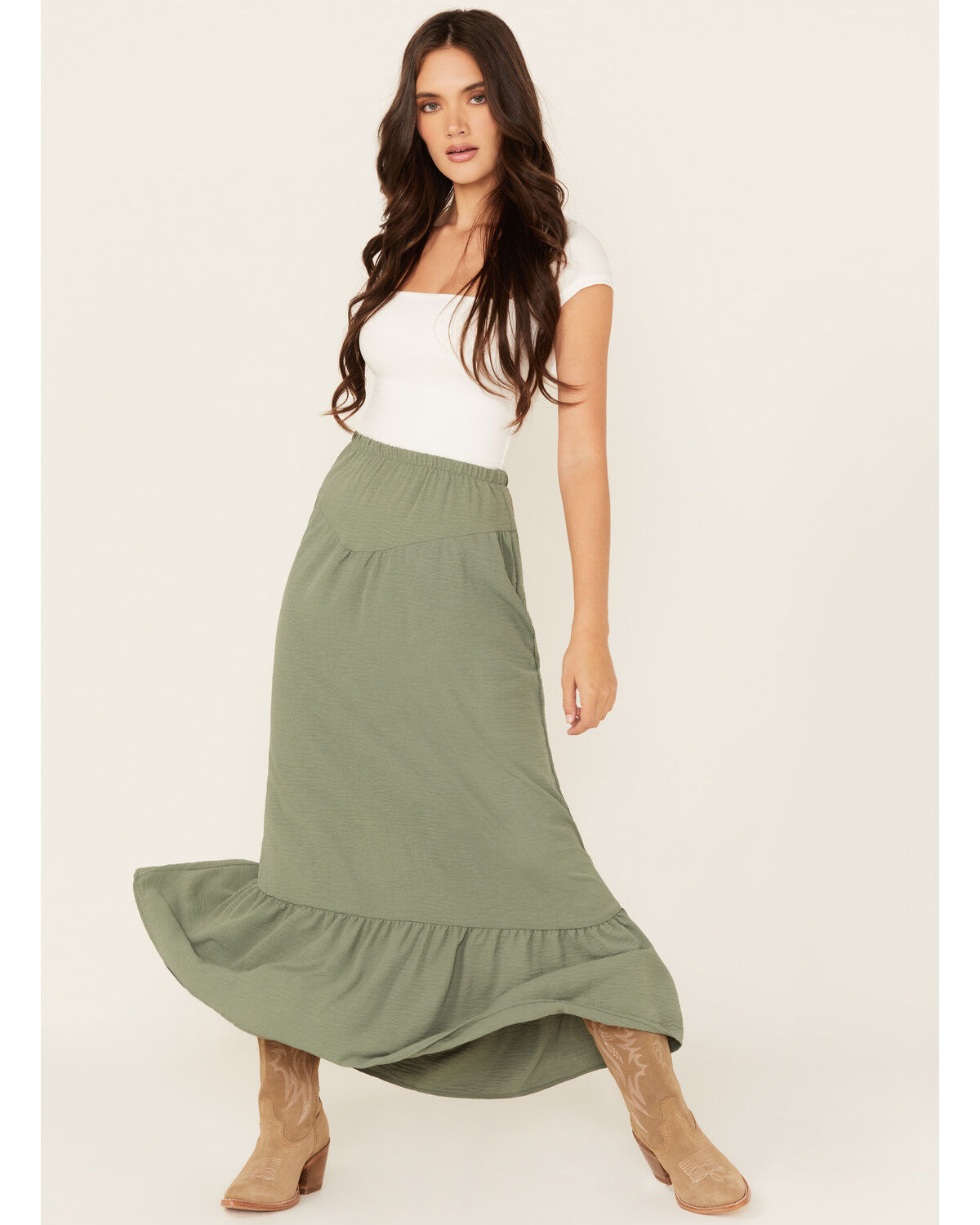 Image #1 - Originality Women's Front Yoke Midi Skirt, Sage, hi-res