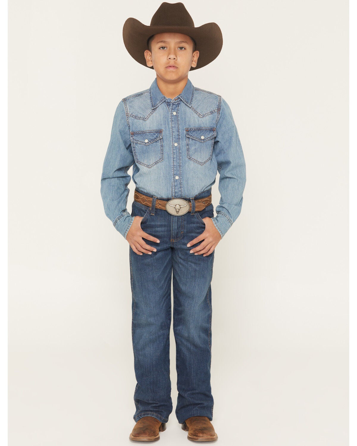 Wrangler Retro Boys' Jackson Hole Dark Wash Relaxed Bootcut Stretch Denim Jeans, Blue, hi-res