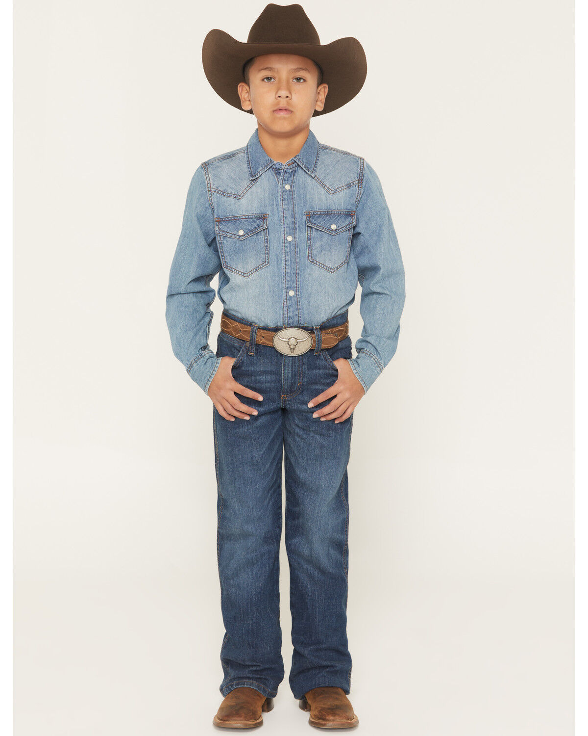 Image #1 - Wrangler Retro Boys' Jackson Hole Dark Wash Relaxed Bootcut Stretch Denim Jeans, Blue, hi-res