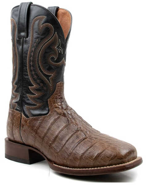 Dan Post Men's Exotic Caiman Leather Western Boots - Broad Square Toe, Black/brown, hi-res