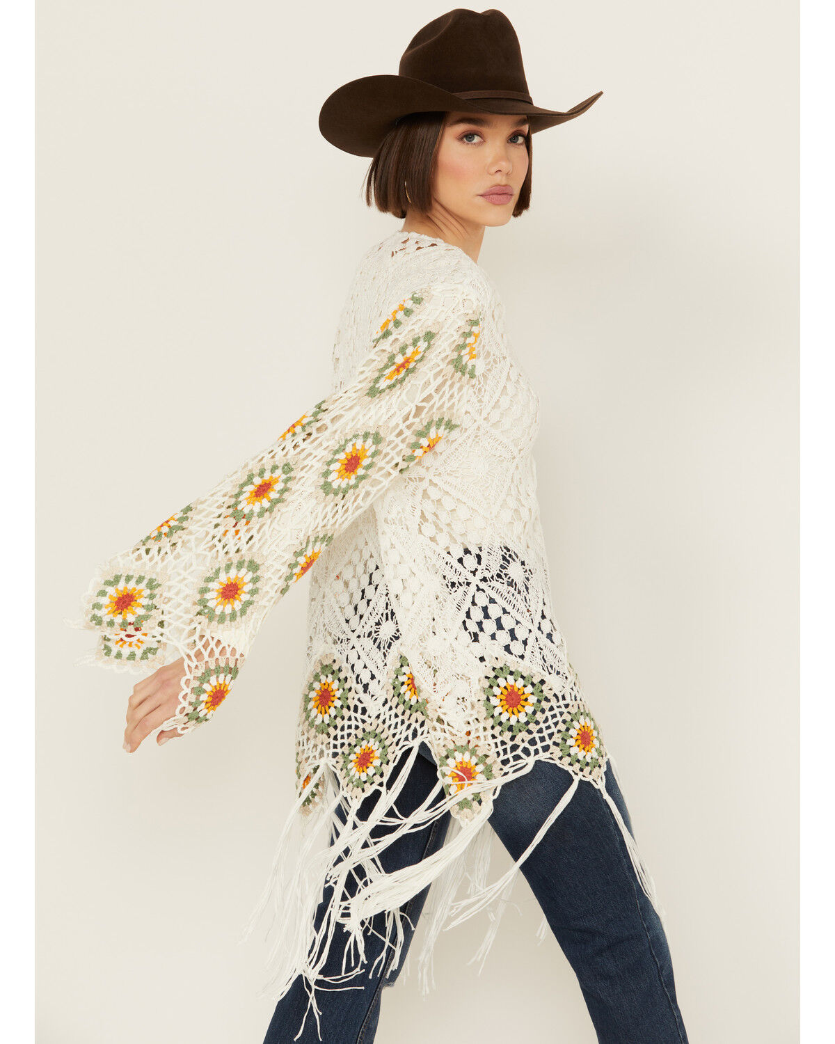 Image #4 - Miss Me Women's Crochet Kimono, Cream, hi-res