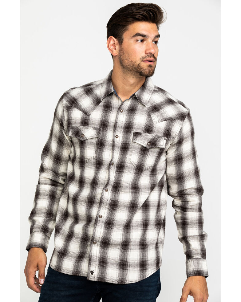 Moonshine Spirit Men's Drift Plaid Long Sleeve Western Flannel Shirt , Cream, hi-res