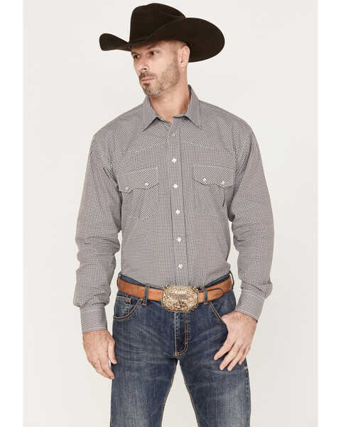 Image #1 - Resistol Men's Porter Mini Checkered Print Long Sleeve Snap Western Shirt, Chocolate, hi-res