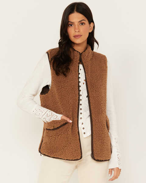 Cleo + Wolf Women's Reversible Sherpa Vest, Taupe, hi-res