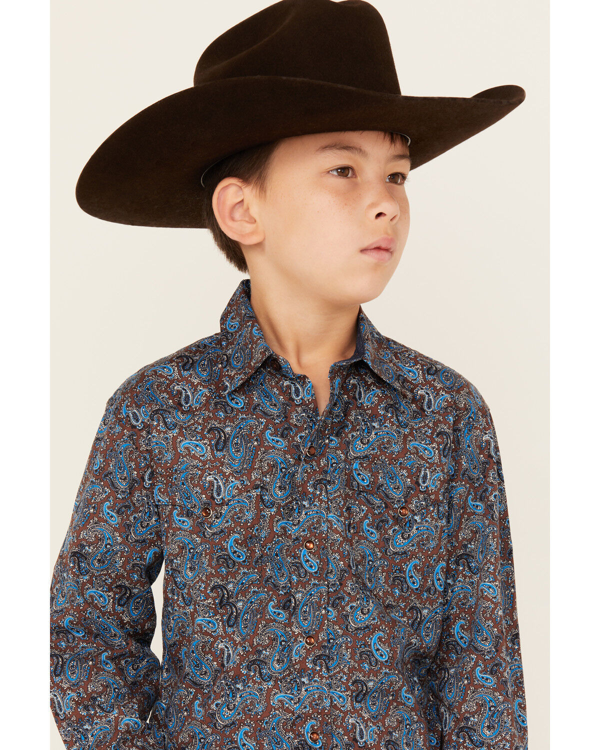 Image #2 - Roper Boys' Paisley Print Long Sleeve Pearl Snap Western Shirt, Blue, hi-res