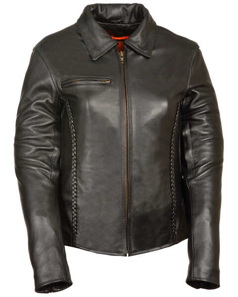Image #1 - Milwaukee Leather Women's Shirt Collar Braided Leather Jacket - 3X, Black, hi-res
